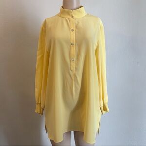 Lafayette 148 New York 100% Silk 3/4 Sleeve Popover High Neck Blouse Yellow